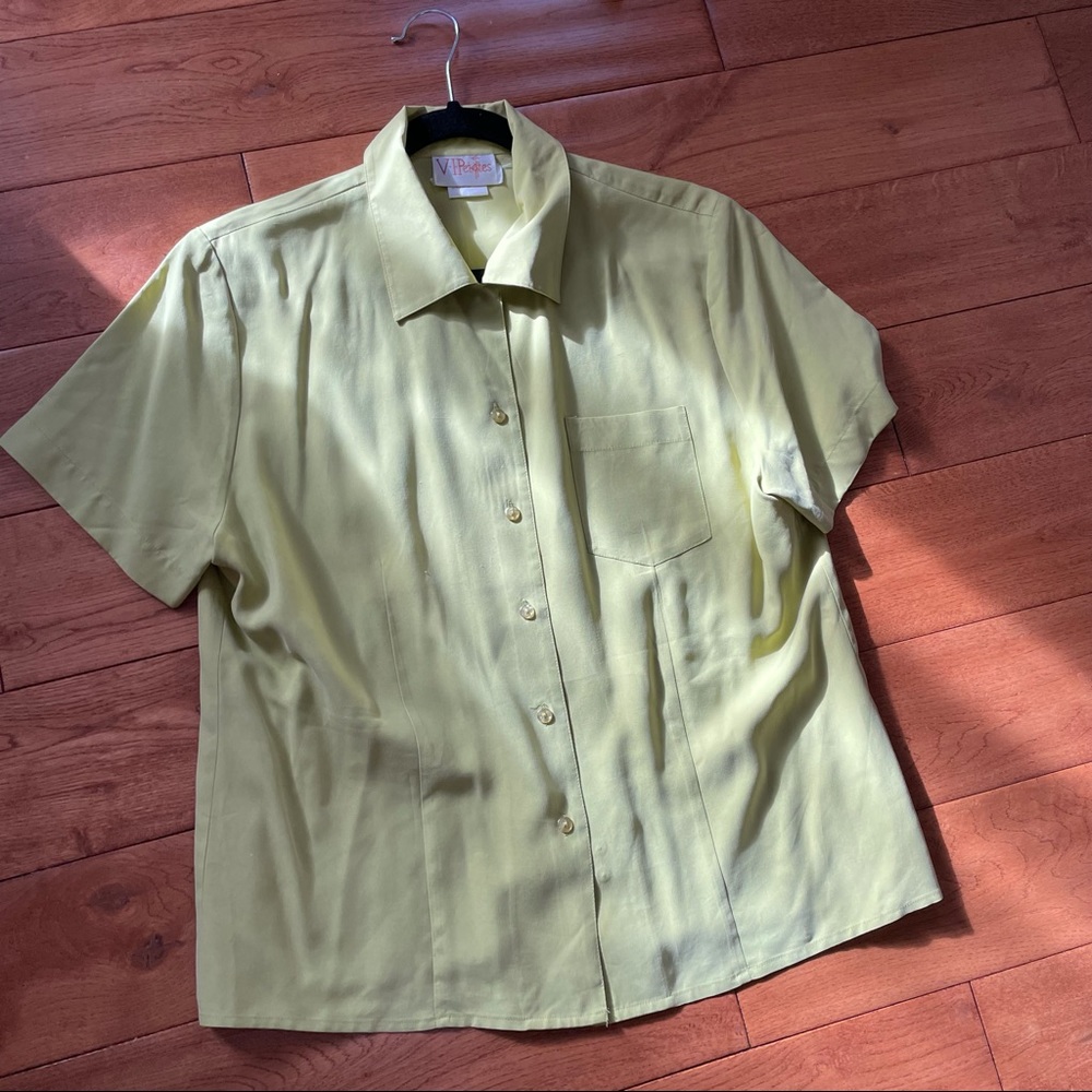 100% silk green short sleeve blouse